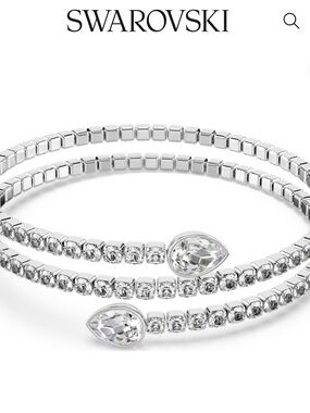 Swarovski Silver Clear Crystal Wrap Bracelet with Pear-Shaped Accents